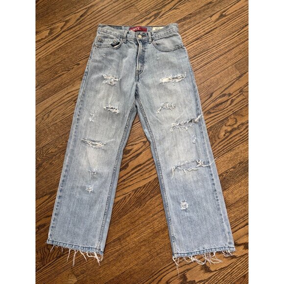 Levi's RELOVE 569 Loose Straight Distressed Raw Hem Vintage Reworked Jeans 27 - Picture 1 of 3